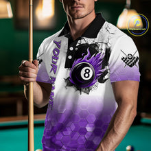Load image into Gallery viewer, Custom White And Purple Hexagon 8 Ball Flame Billiard Shirt For Men, Funny Pool Team Jersey TDM4553