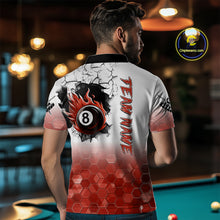 Load image into Gallery viewer, Custom White And Red Hexagon 8 Ball Flame Billiard Shirt For Men, Funny Pool Team Jersey TDM4554