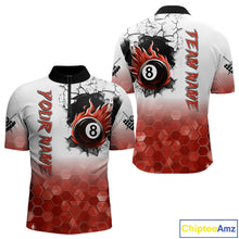 Load image into Gallery viewer, Custom White And Red Hexagon 8 Ball Flame Billiard Shirt For Men, Funny Pool Team Jersey TDM4554