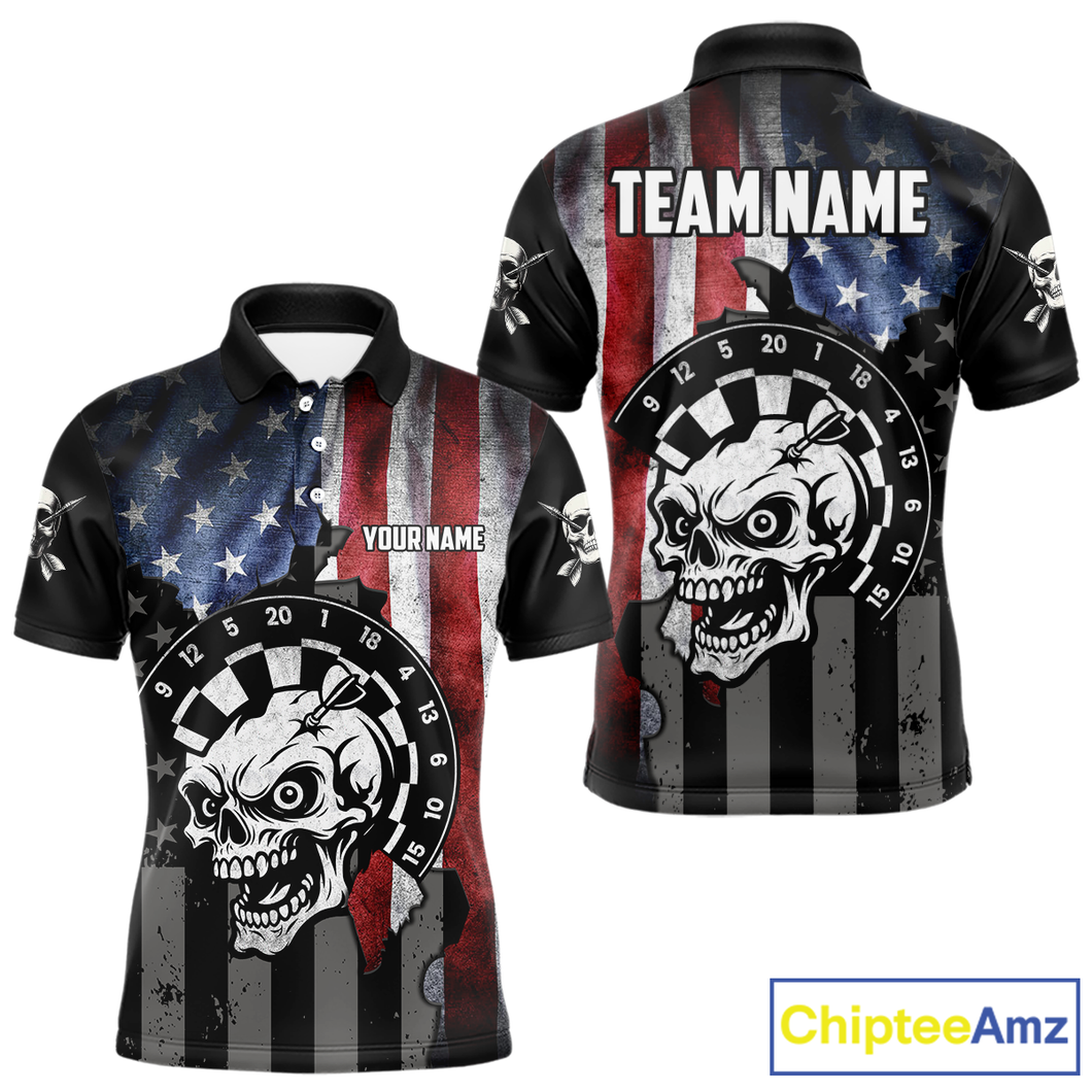 Personalized Funny Skull American Flag Dart Shirt For Men Custom Patriotic Darts Team Jerseys TDM4172