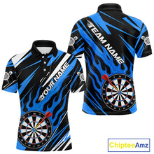 Load image into Gallery viewer, Blue Dartboard Flame Custom Dart Shirts For Men, Darts Team Jerseys Polo &amp; Quarter Zip Shirts TDM4004
