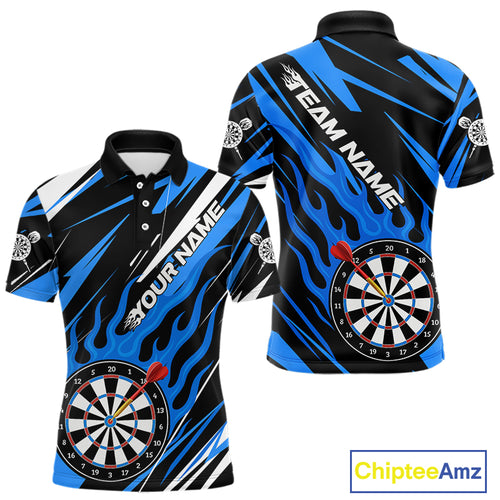 Blue Dartboard Flame Custom Dart Shirts For Men, Darts Team Jerseys Polo & Quarter Zip Shirts TDM4004