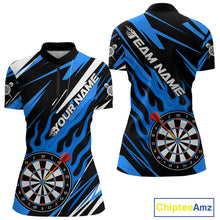 Load image into Gallery viewer, Blue Dartboard Flame Custom Dart Shirts For Women, Darts Team Jerseys Polo &amp; Quarter Zip Shirts TDM4004