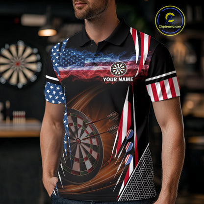 Personalized American Flag Dartboard Fire Flame Darts Shirt For Men, Patriotic Darts League Jersey TDM4796