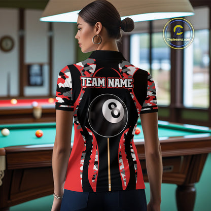 Custom Red Camouflage 8 Ball Pool Billiard Shirt For Women, Billiard Jersey Outfit, Pool Team Shirt TDM4204