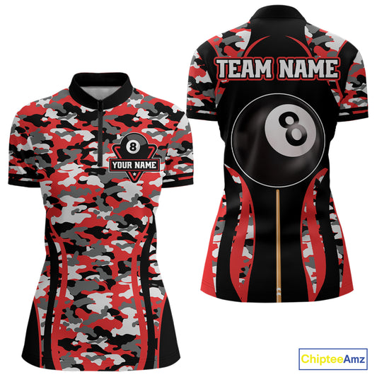 Custom Red Camouflage 8 Ball Pool Billiard Shirt For Women, Billiard Jersey Outfit, Pool Team Shirt TDM4204
