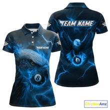 Load image into Gallery viewer, Personalized Eagle Thunder Lightning Blue Billiard Shirt For Women Custom 8 Ball Pool Team Jerseys TDM4381
