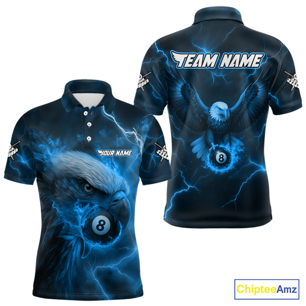 Personalized Eagle Thunder Lightning Blue Billiard Shirt For Men Custom 8 Ball Pool Team Jerseys TDM4381