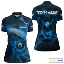 Load image into Gallery viewer, Personalized Eagle Thunder Lightning Blue Billiard Shirt For Women Custom 8 Ball Pool Team Jerseys TDM4381