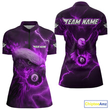 Load image into Gallery viewer, Personalized Eagle Thunder Lightning Purple Billiard Shirt For Women Custom 8 Ball Pool Team Jersey TDM4382