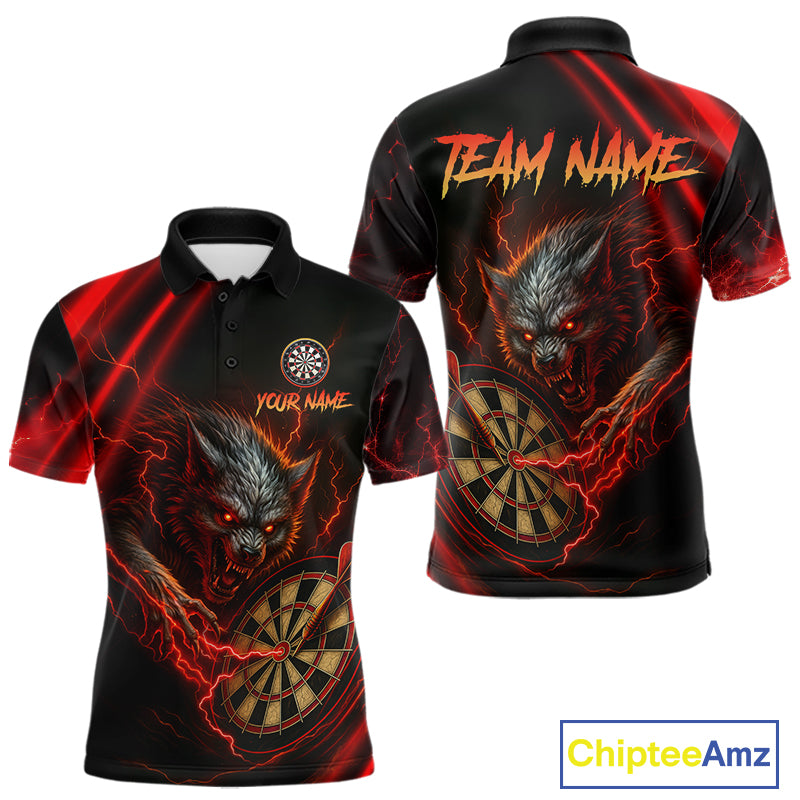 Personalized Red Thunder Lightning Wolf Darts Shirt For Men Custom Dart Team Jersey Polo & 1/4 Zip TDM4383