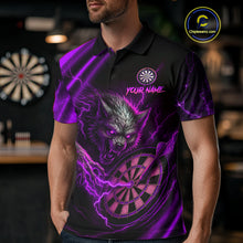 Load image into Gallery viewer, Personalized Purple Thunder Lightning Wolf Darts Shirt For Men, Darts Team Jersey Polo &amp; 1/4 Zip TDM4384