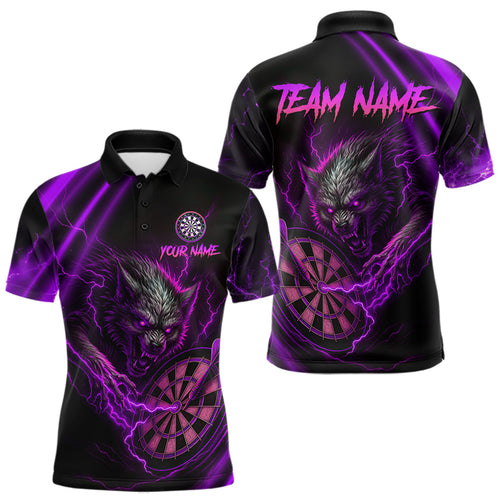 Personalized Purple Thunder Lightning Wolf Darts Shirt For Men, Darts Team Jersey Polo & 1/4 Zip TDM4384