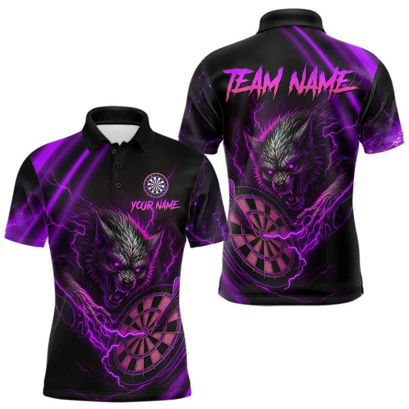 Personalized Purple Thunder Lightning Wolf Darts Shirt For Men, Darts Team Jersey Polo & 1/4 Zip TDM4384