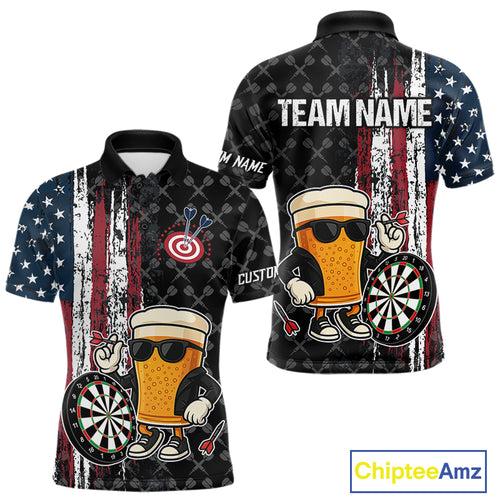 Vintage Grunge American Flag Funny Beer Darts Shirt For Men Custom Patriotic Darts Team Jerseys TDM4616