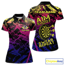 Load image into Gallery viewer, Purple Pink Yellow Grunge Aim Shoot Swear Repeat Dart Shirt For Women Custom Funny Darts Team Jersey TDM4034