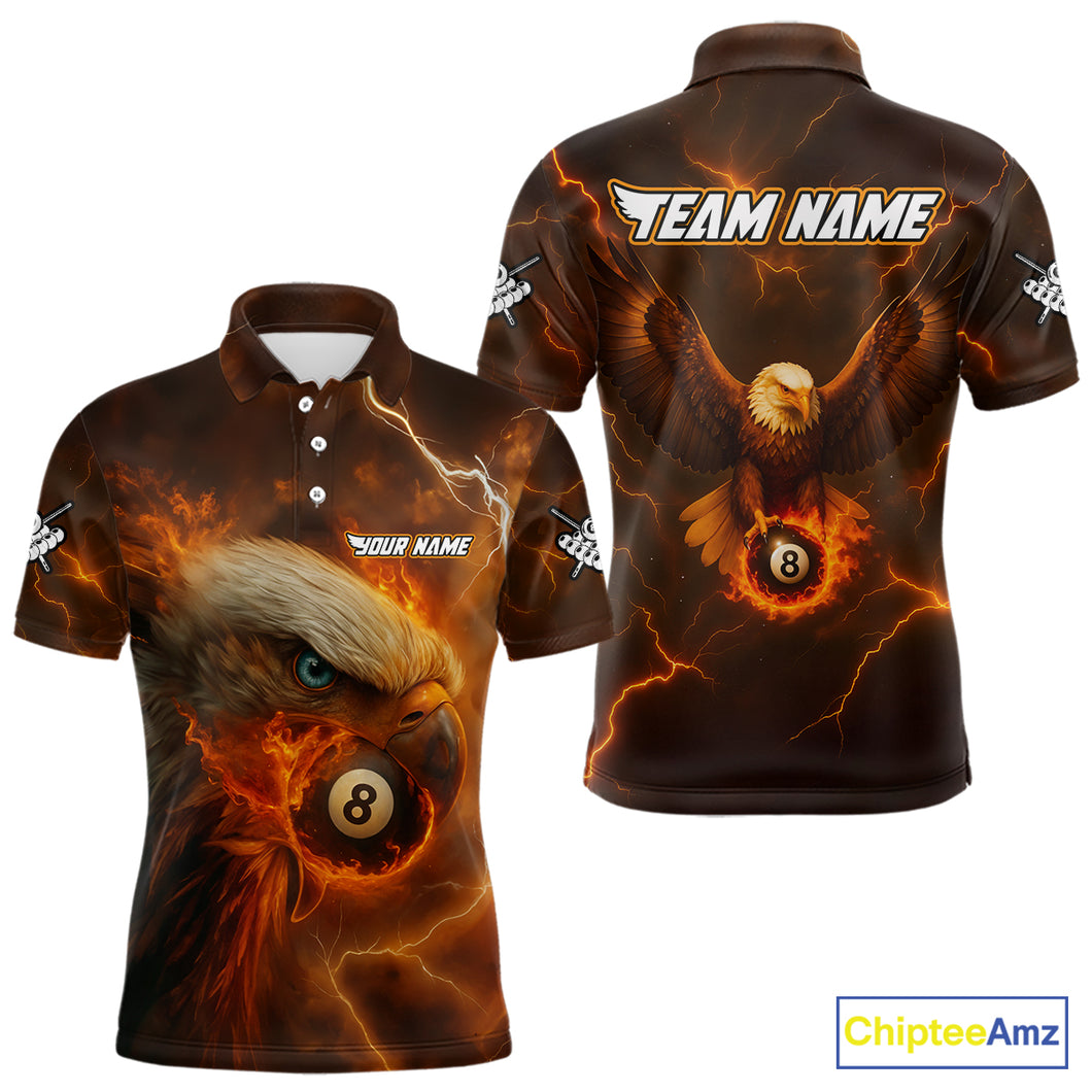Personalized Eagle Thunder Lightning Orange Billiard Shirt For Men Custom 8 Ball Pool Team Jerseys TDM4241