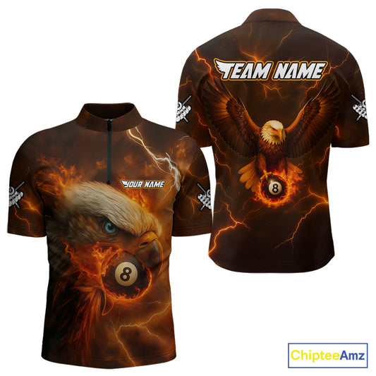 Personalized Eagle Thunder Lightning Orange Billiard Shirt For Men Custom 8 Ball Pool Team Jerseys TDM4241