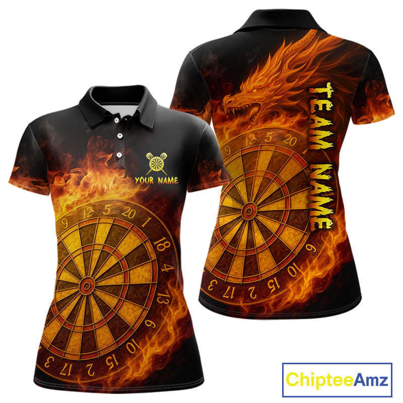 Personalized 3D Orange Dartboard Dragon Flame Dart Shirts For Women Custom Darts Team Jerseys TDM4069