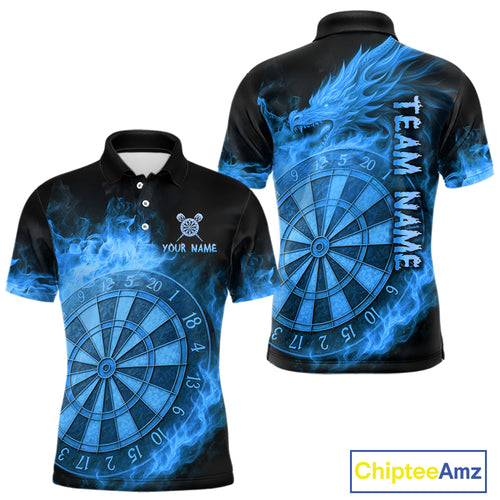 Personalized Blue Dartboard Dragon Flame Darts Shirt For Men Custom Dart Jerseys Polo & 1/4 Zip TDM4070