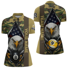 Load image into Gallery viewer, Green Camo American Flag Eagle 8 Ball &amp; 9 Ball Pool Jersey For Women Custom Billiard Team Shirt TDM4659