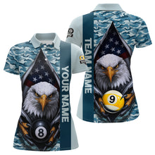 Load image into Gallery viewer, Blue Camo American Flag Eagle 8 Ball &amp; 9 Ball Pool Jersey For Women Custom Billiard Team Shirt TDM4660