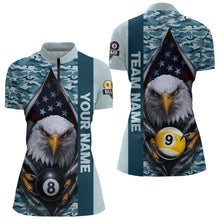 Load image into Gallery viewer, Blue Camo American Flag Eagle 8 Ball &amp; 9 Ball Pool Jersey For Women Custom Billiard Team Shirt TDM4660