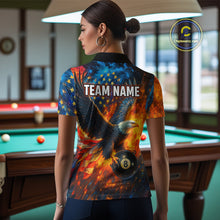 Load image into Gallery viewer, Personalized Flaming American Flag 8 Ball Eagle Billiard Shirt For Women, Patriotic Pool Team Jersey TDM4258