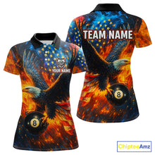 Load image into Gallery viewer, Personalized Flaming American Flag 8 Ball Eagle Billiard Shirt For Women, Patriotic Pool Team Jersey TDM4258