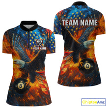 Load image into Gallery viewer, Personalized Flaming American Flag 8 Ball Eagle Billiard Shirt For Women, Patriotic Pool Team Jersey TDM4258