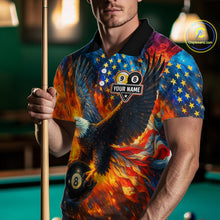 Load image into Gallery viewer, Personalized Orange Flaming US Flag 8 Ball &amp; 9 Ball Eagle Billiard Shirt For Men, Pool Team Jersey TDM4259