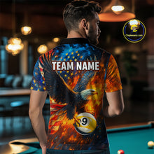 Load image into Gallery viewer, Personalized Orange Flaming US Flag 8 Ball &amp; 9 Ball Eagle Billiard Shirt For Men, Pool Team Jersey TDM4259