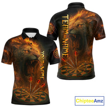 Load image into Gallery viewer, Personalized Fire Flame Lion Darts Shirt For Men Custom Orange Darts League Jersey Polo &amp; 1/4 Zip TDM4678