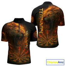 Load image into Gallery viewer, Personalized Fire Flame Lion Darts Shirt For Men Custom Orange Darts League Jersey Polo &amp; 1/4 Zip TDM4678