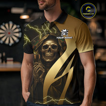 Load image into Gallery viewer, Personalized Golden Grim Reaper Lightning Darts Shirt For Men, Darts Team Jersey Polo &amp;1/4 Zip TDM4271