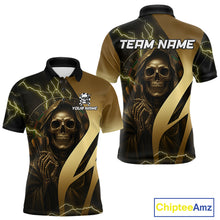 Load image into Gallery viewer, Personalized Golden Grim Reaper Lightning Darts Shirt For Men, Darts Team Jersey Polo &amp;1/4 Zip TDM4271