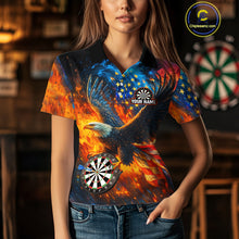 Load image into Gallery viewer, Personalized Orange Flaming US Flag Eagle Darts Shirt For Women, Patriotic Darts Team Jerseys TDM4438