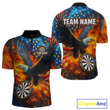 Load image into Gallery viewer, Personalized Orange Flaming US Flag Eagle Darts Shirt For Men, Patriotic Darts Team Jerseys TDM4438