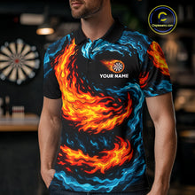 Load image into Gallery viewer, Personalized Blue And Orange Flame Darts Shirt For Men | Custom Storm Fire Team Darts Jersey TDM4274