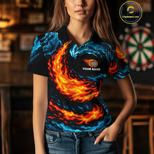 Load image into Gallery viewer, Personalized Blue And Orange Flame Darts Shirt For Women | Custom Storm Fire Team Darts Jersey TDM4274