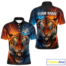 Load image into Gallery viewer, Blue And Orange 8 Ball Pool Tiger Fire Billiard Shirt For Men Custom Billiard Team Jersey Outfit TDM4543
