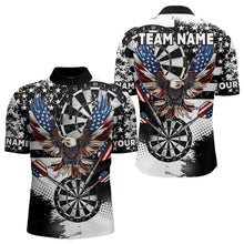 Load image into Gallery viewer, Custom Dart Shirt For Men, Grunge Eagle American Flag Black White Polo, 1/4 Zip Darts Jersey TDM3877