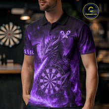 Load image into Gallery viewer, Purple Flaming Dragon Darts Jersey For Men Custom Polo &amp; Quarter Zip Darts League Team Shirt TDM4556