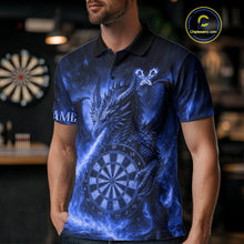 Load image into Gallery viewer, Blue Flaming Dragon Darts Jersey For Men Custom Polo &amp; Quarter Zip Darts League Team Shirt TDM4557