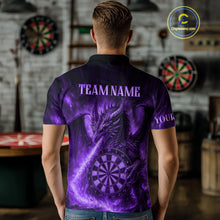 Load image into Gallery viewer, Purple Flaming Dragon Darts Jersey For Men Custom Polo &amp; Quarter Zip Darts League Team Shirt TDM4556
