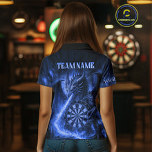 Load image into Gallery viewer, Blue Flaming Dragon Darts Jersey For Women Custom Polo &amp; Quarter Zip Darts League Team Shirt TDM4557