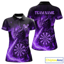Load image into Gallery viewer, Purple Flaming Dragon Darts Jersey For Women Custom Polo &amp; Quarter Zip Darts League Team Shirt TDM4556