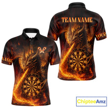 Load image into Gallery viewer, Orange Flaming Dragon Darts Jersey For Men Custom Polo &amp; Quarter Zip Darts League Team Shirt TDM4555