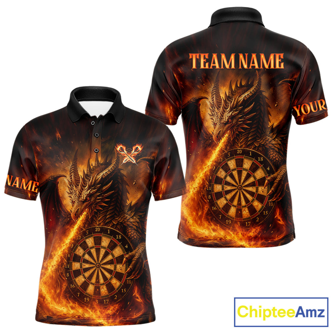 Orange Flaming Dragon Darts Jersey For Men Custom Polo & Quarter Zip Darts League Team Shirt TDM4555