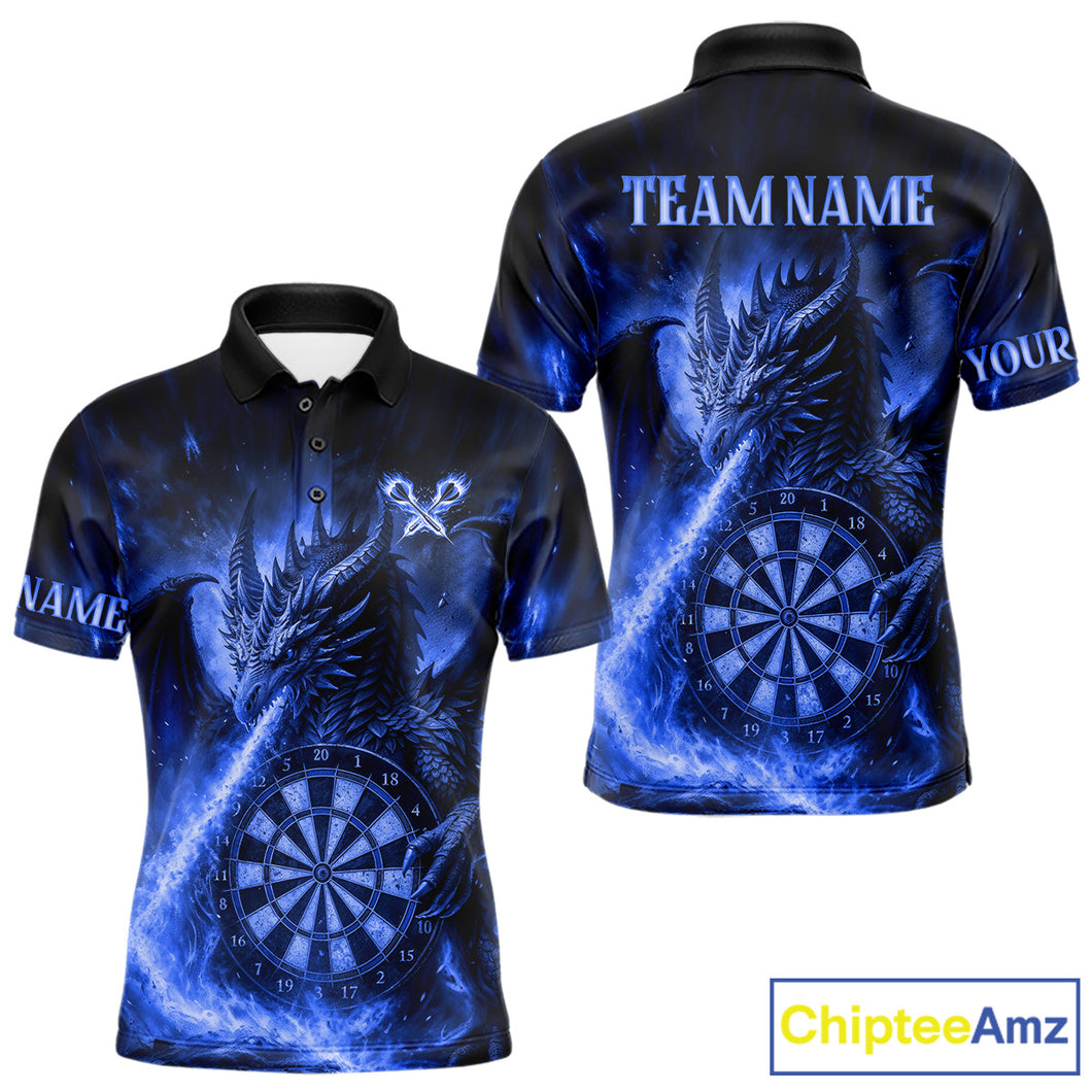 Blue Flaming Dragon Darts Jersey For Men Custom Polo & Quarter Zip Darts League Team Shirt TDM4557